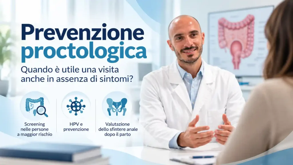 Il dr. Giorgio La Greca parla con una sua paziente della prevenzione proctologica